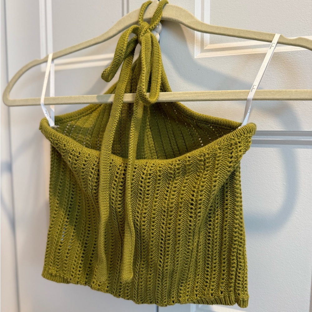 Lulus Serena Olive Green Sweater Knit Halter Cropped Top 💚 Size XS - Picture 7 of 7